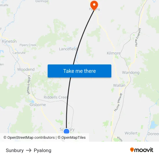 Sunbury to Pyalong map
