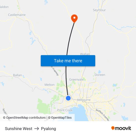 Sunshine West to Pyalong map