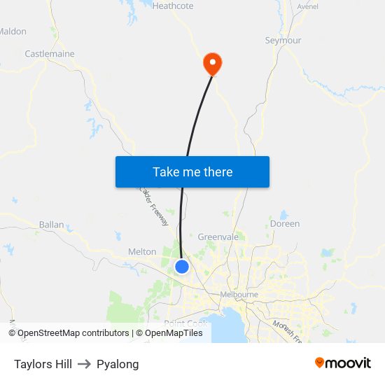 Taylors Hill to Pyalong map