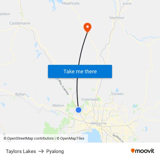 Taylors Lakes to Pyalong map