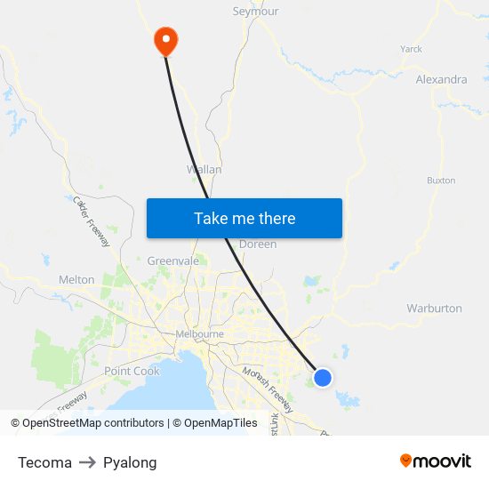 Tecoma to Pyalong map