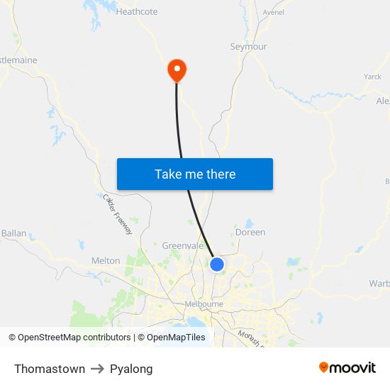 Thomastown to Pyalong map