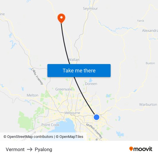 Vermont to Pyalong map