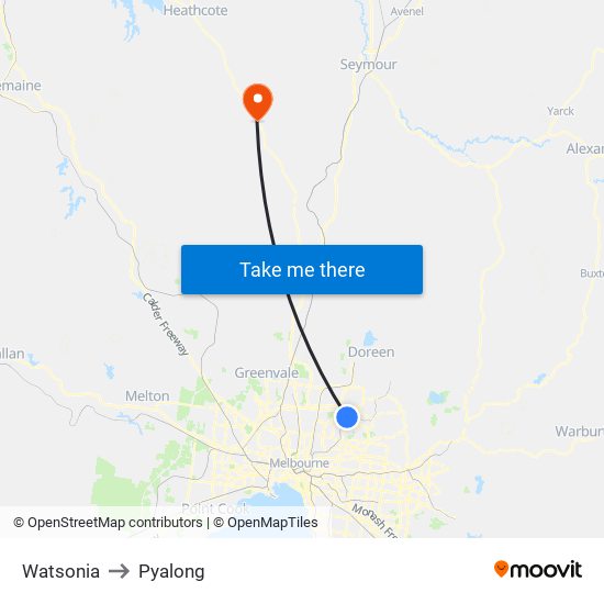 Watsonia to Pyalong map