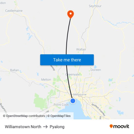 Williamstown North to Pyalong map