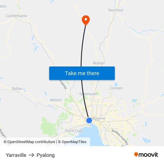 Yarraville to Pyalong map