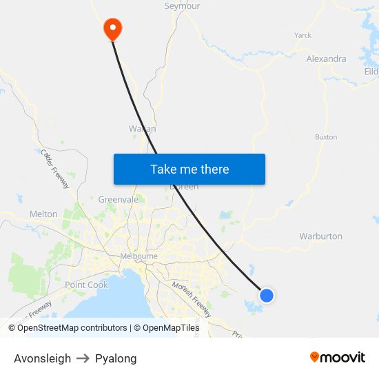 Avonsleigh to Pyalong map