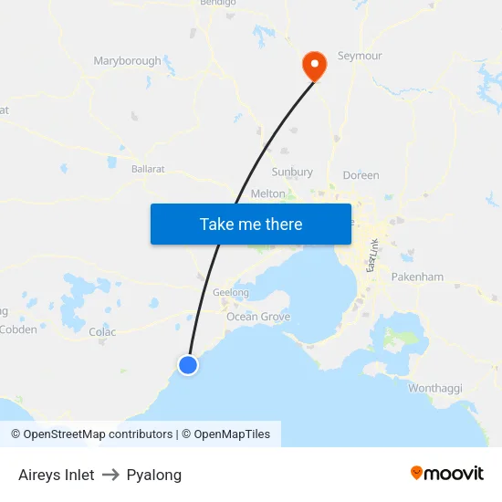 Aireys Inlet to Pyalong map