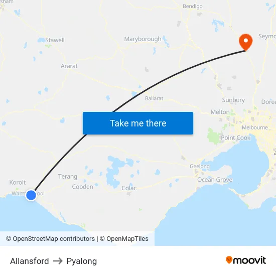 Allansford to Pyalong map