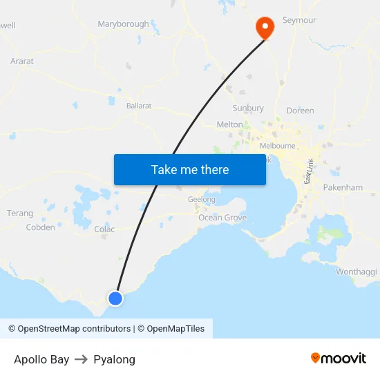 Apollo Bay to Pyalong map