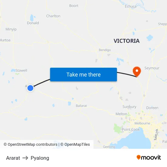 Ararat to Pyalong map