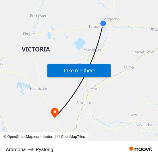 Ardmona to Pyalong map