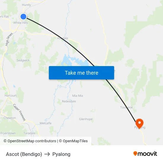 Ascot (Bendigo) to Pyalong map