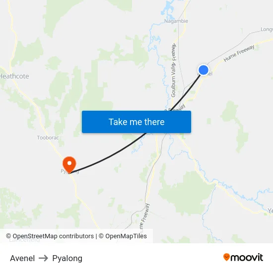 Avenel to Pyalong map
