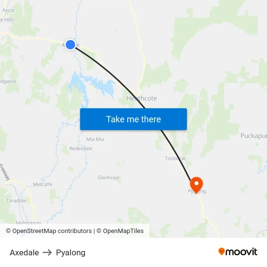 Axedale to Pyalong map