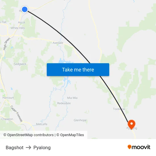 Bagshot to Pyalong map