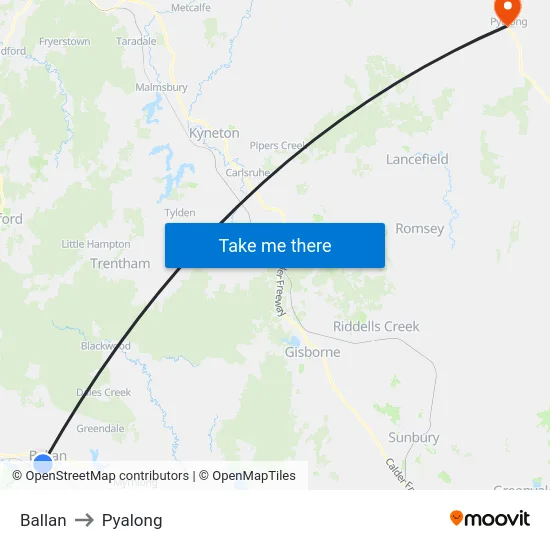 Ballan to Pyalong map