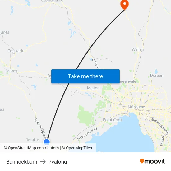 Bannockburn to Pyalong map