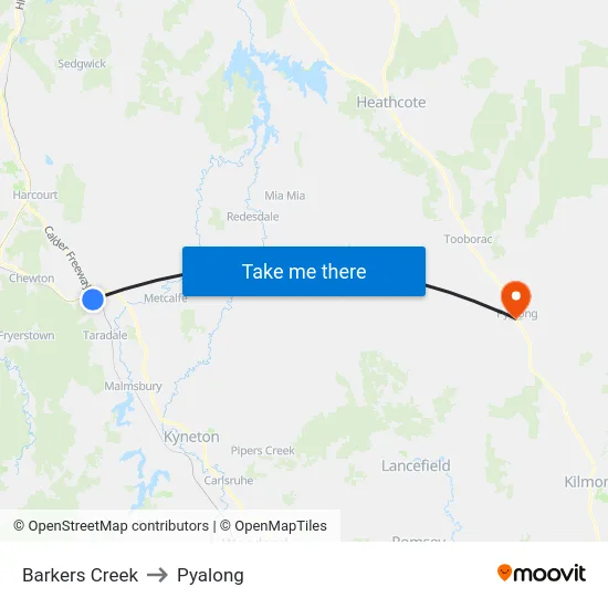 Barkers Creek to Pyalong map