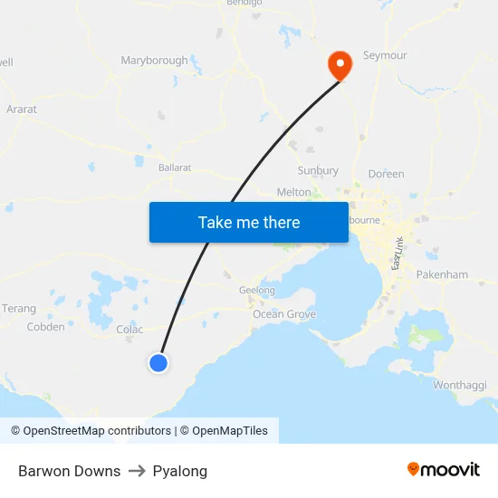 Barwon Downs to Pyalong map