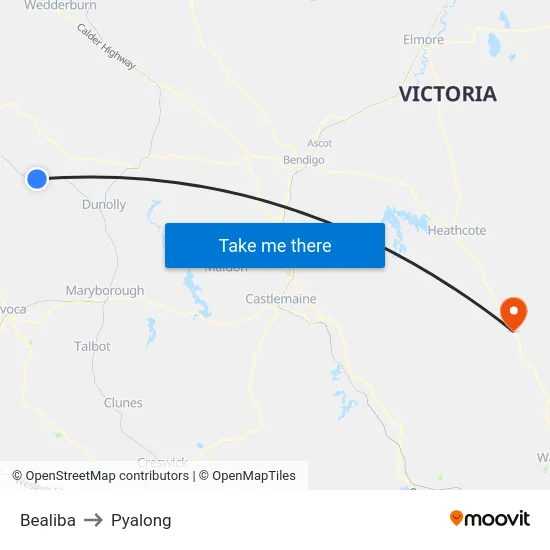 Bealiba to Pyalong map