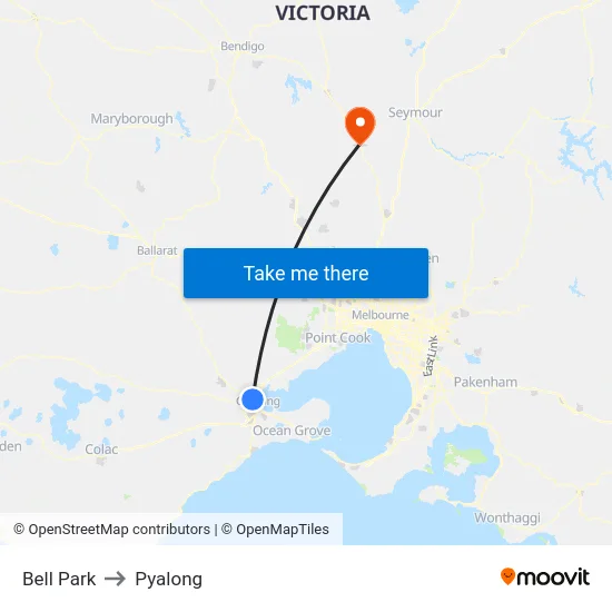 Bell Park to Pyalong map