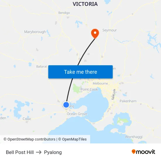 Bell Post Hill to Pyalong map