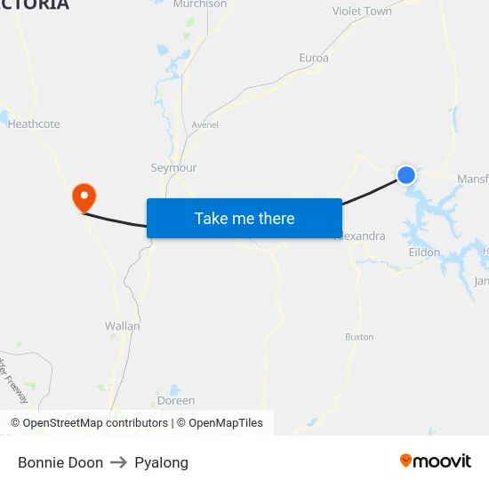 Bonnie Doon to Pyalong map