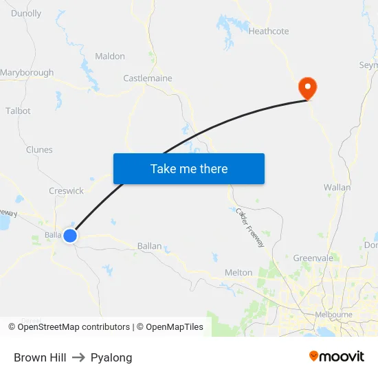 Brown Hill to Pyalong map