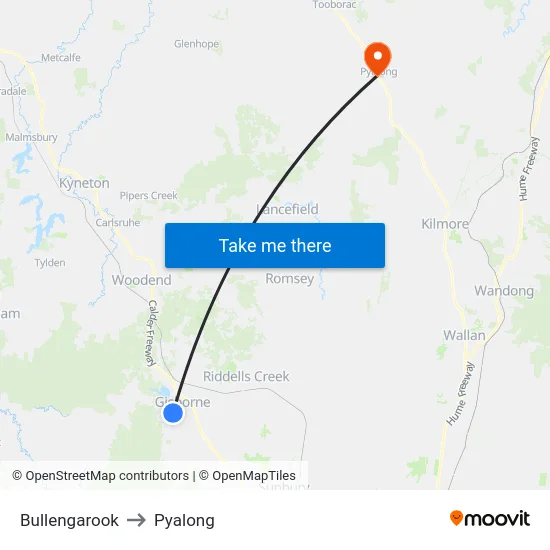 Bullengarook to Pyalong map