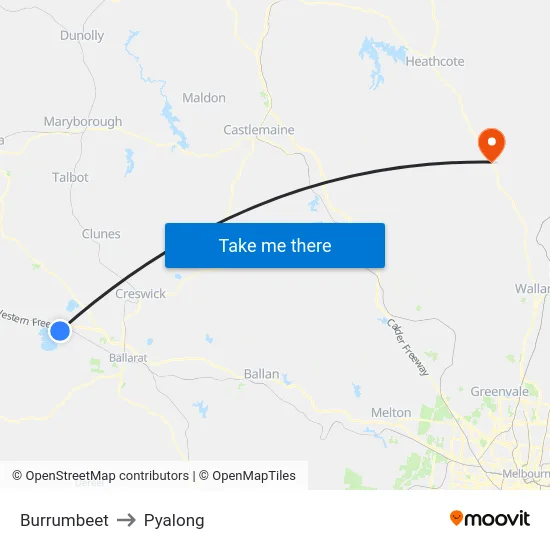 Burrumbeet to Pyalong map
