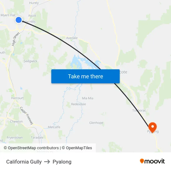 California Gully to Pyalong map