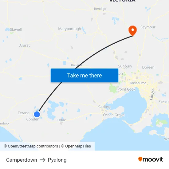 Camperdown to Pyalong map