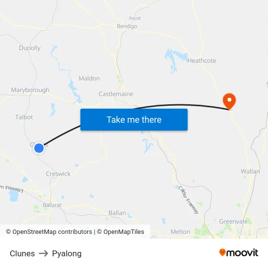 Clunes to Pyalong map