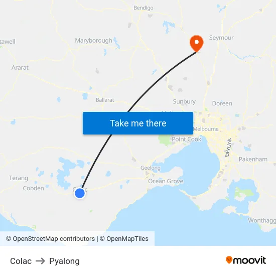 Colac to Pyalong map