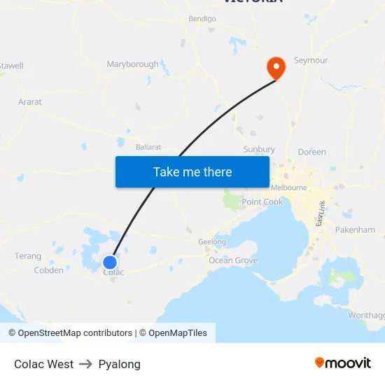 Colac West to Pyalong map