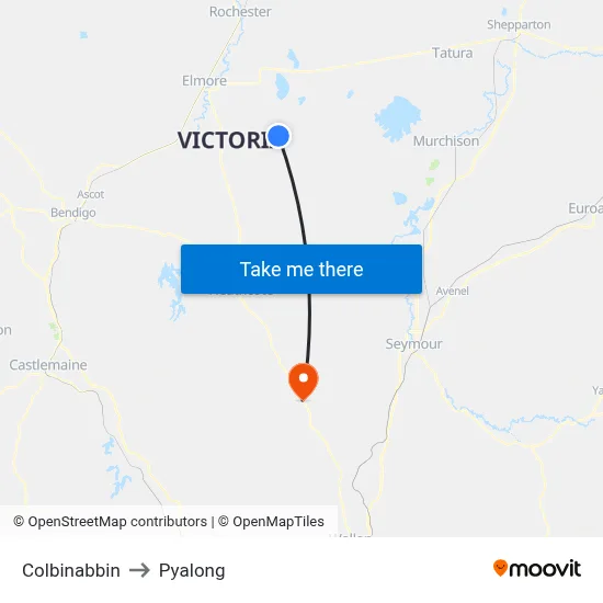 Colbinabbin to Pyalong map