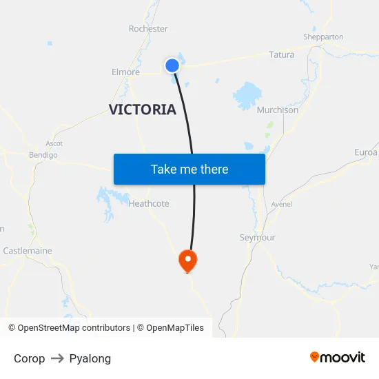 Corop to Pyalong map