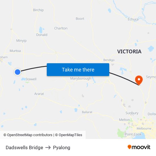 Dadswells Bridge to Pyalong map