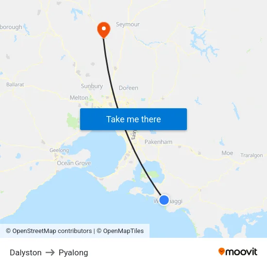 Dalyston to Pyalong map