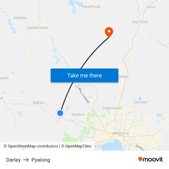 Darley to Pyalong map