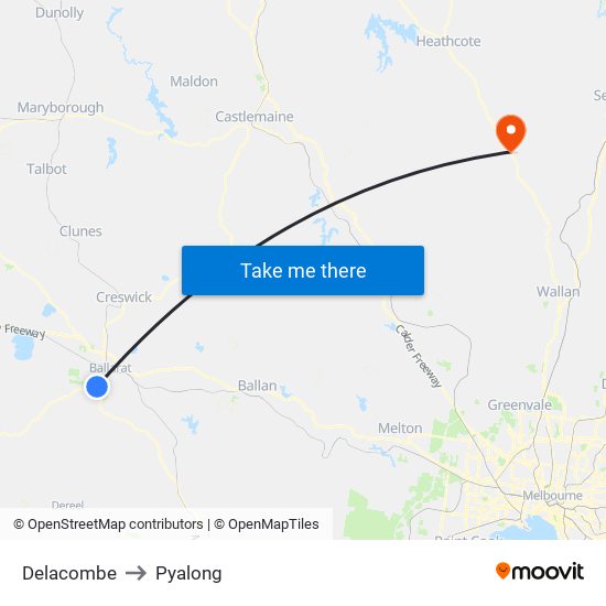 Delacombe to Pyalong map