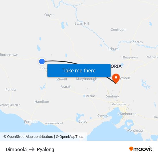 Dimboola to Pyalong map