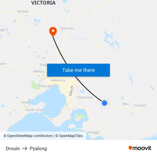 Drouin to Pyalong map