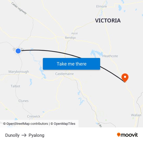 Dunolly to Pyalong map