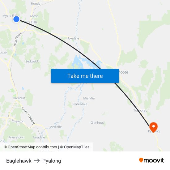 Eaglehawk to Pyalong map