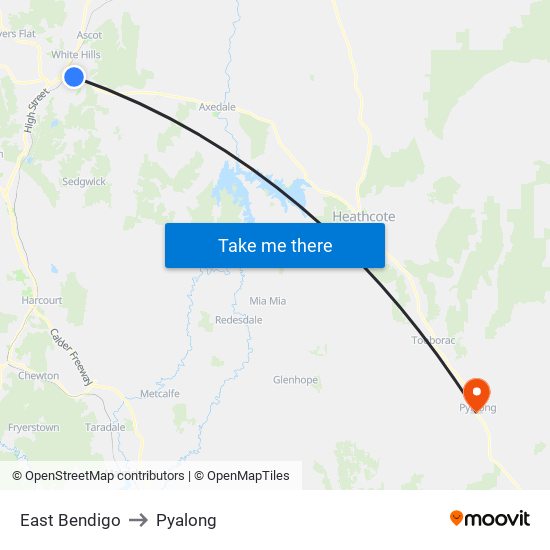 East Bendigo to Pyalong map