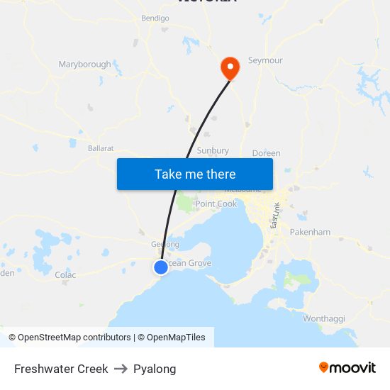 Freshwater Creek to Pyalong map