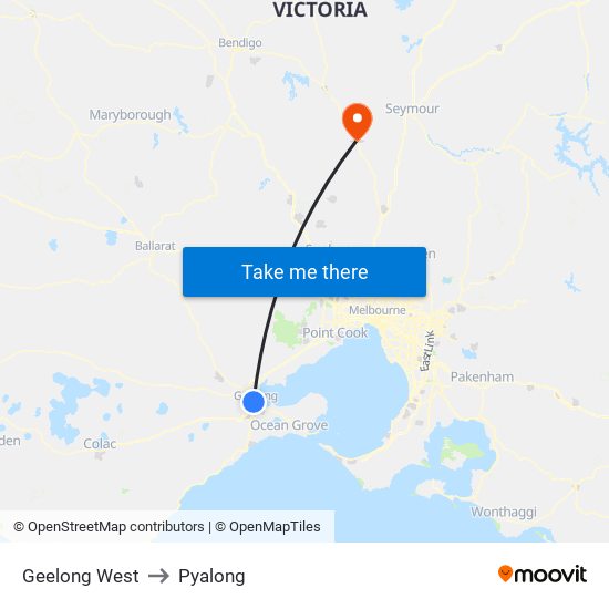 Geelong West to Pyalong map