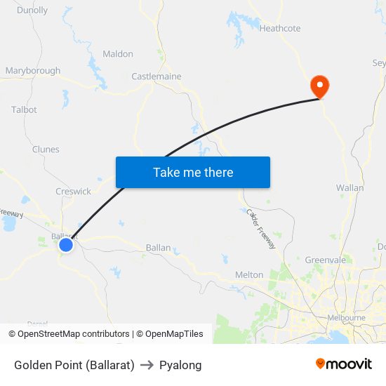 Golden Point (Ballarat) to Pyalong map